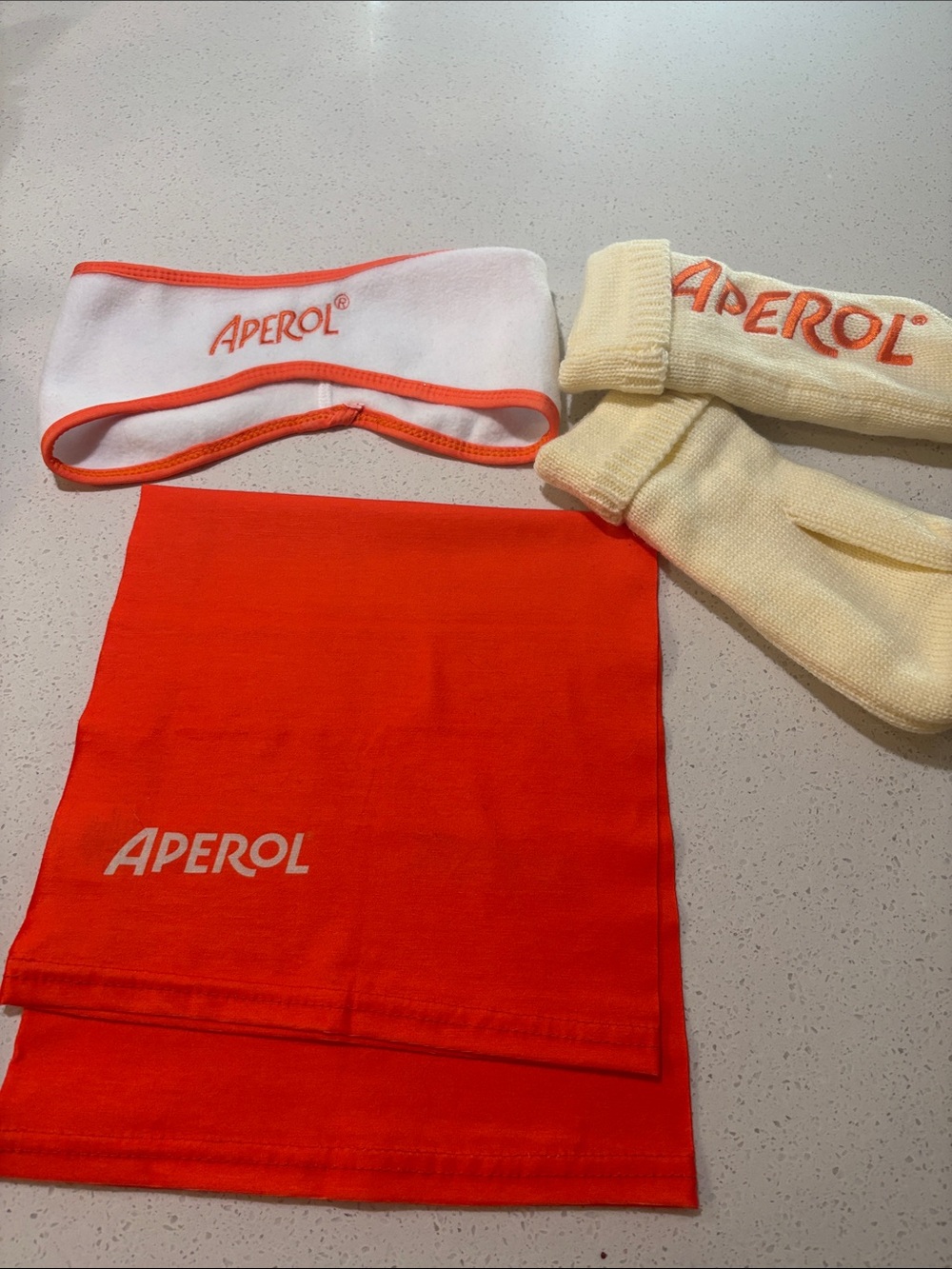 Aperol Orange & Cream Neck Gaiter, Mittens, and Headband Set
